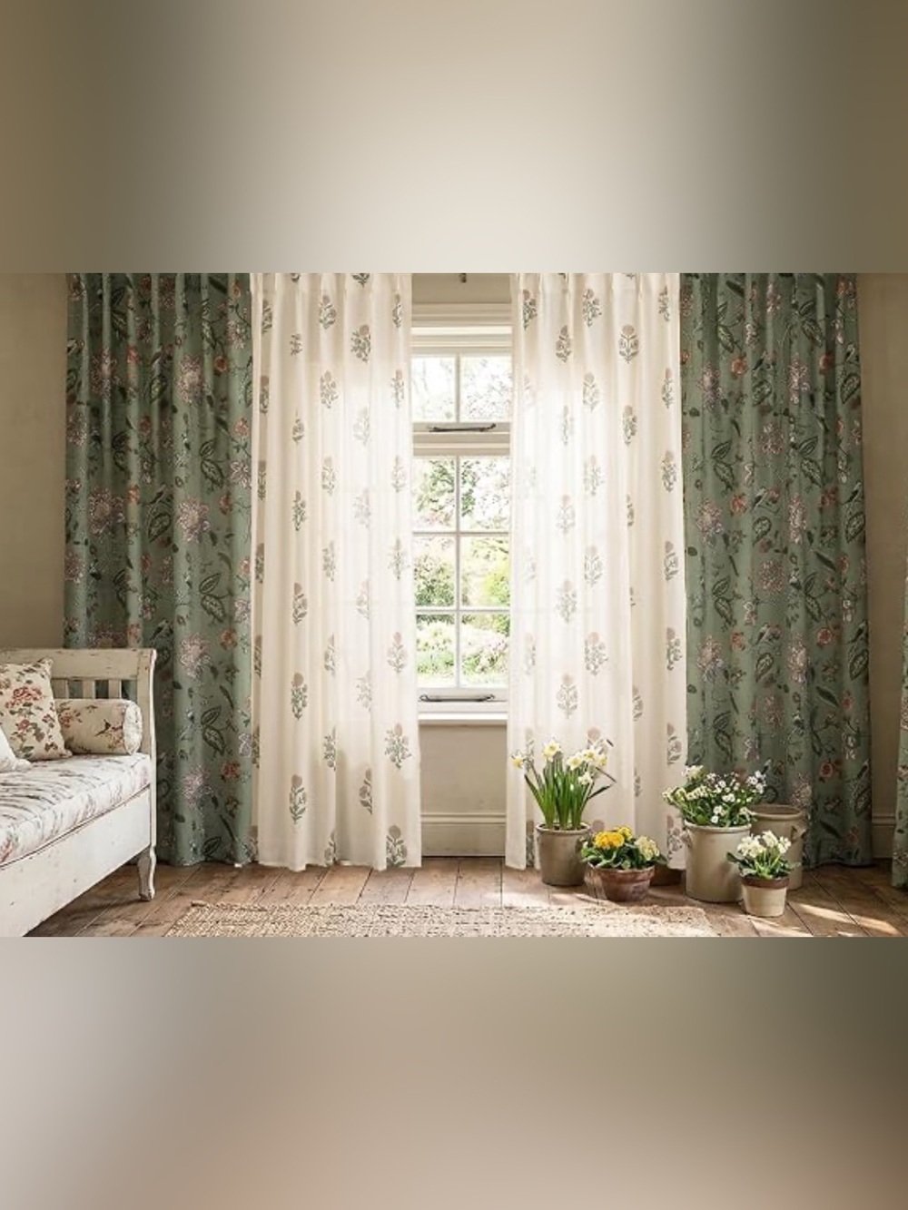 80% Blackout Botanical Sage Green Floral Curtain Panels - Picture 5 of 11